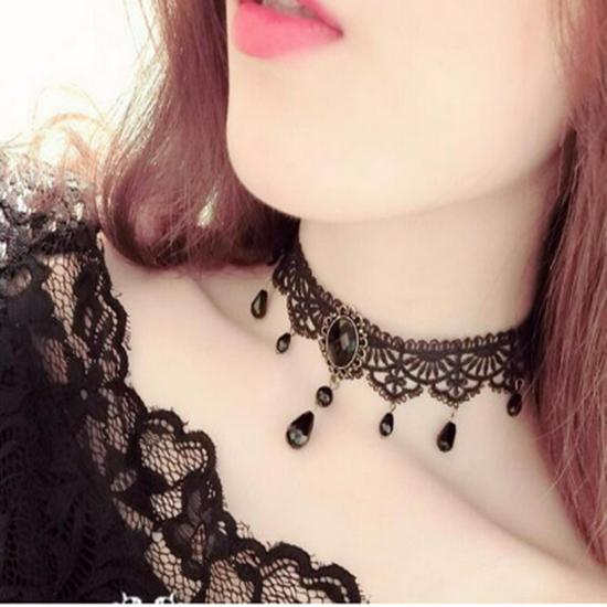 Handmade Black Lace Crystal Clavicle Necklace - European & American Popular Jewelry