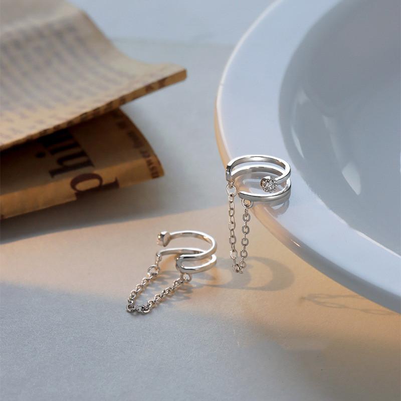 Sparkling Diamond Personalized Doublelayer Chain Cold Style Ear Clip Women Men