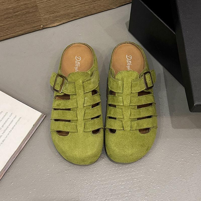 

Woven bag head half slippers women s summer wear new one-pedal soft-soled yellow fish bone shoes sandals 35