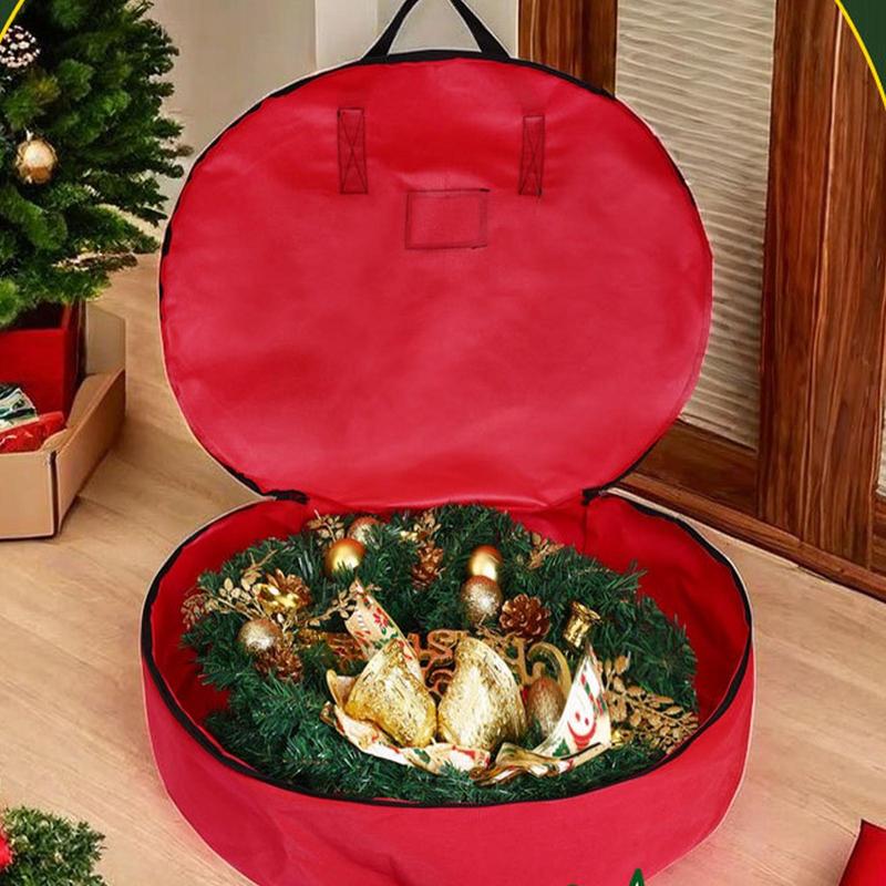 Christmas Wreath Zipper Bag With Reinforced Thicken Non-woven Artificial Wreath Storage Container For Wreath Ring