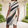 Women Plus Size Round Neck Short Sleeve Printed Blue White Fitted Mini Dress