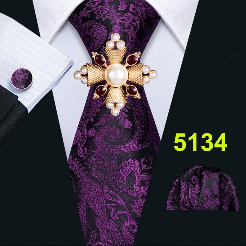 Barry.Wang Pearl sagė su kaklaraiščiu vyrams Paisley gėlių šilko kaklaraištis Hanky rankogalių sąsagų rinkinys