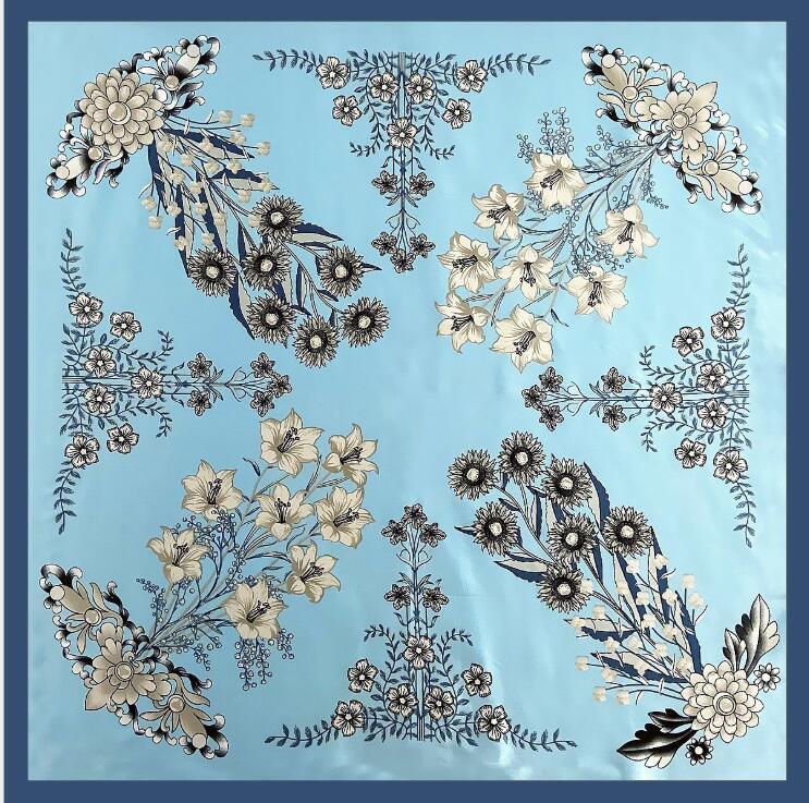 NEW 90*90cm Luxury Brand Women Silk Scarves Plaid Horse Square Scarves Spring Summer Shawls For Ladies
