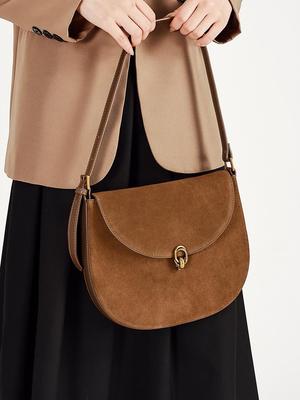Borsa a Tracolla a Sella in Pelle di Vacchetta Opaca Autunnale - Borsa a Spalla da Donna alla Moda e Versatile