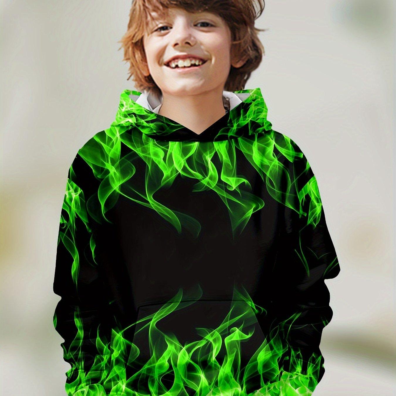 Детская одежда Толстовки с капюшоном для мальчиков с длинным рукавом и принтом 3D-пламени Детская одежда на весну и осень Повседневная стильная одежда для мальчиков и девочек Топы-пуловеры 160