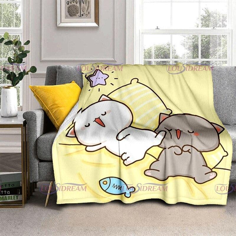 Kreslená broskvová deka pro kočky Super hřejivá dětská dívka Roztomilá kočičí deka Cestovní povlečení Rozkládací pohovka Deka pro milovníky narozenin Dárek pro milence
