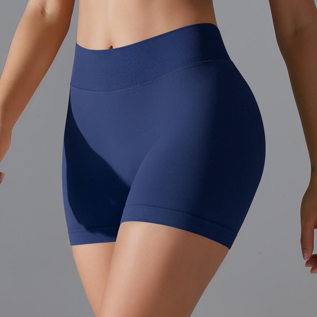 Seamless Knitted Solid Color Tight Peach Hip V Waist Yoga Shorts For Sports, Running, Fitness, Three Point Shorts For Women