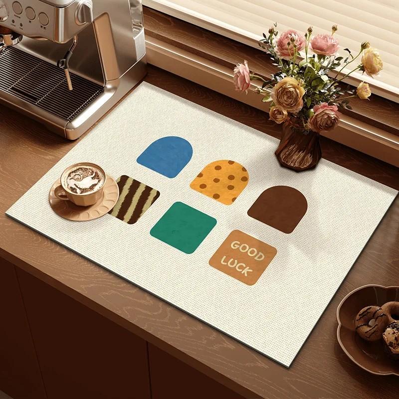 Vintage Latte Art Print Coffee Bar Mat Absorbent Oilproof Non Slip Pad Espresso Machine Kitchen Drying Rug