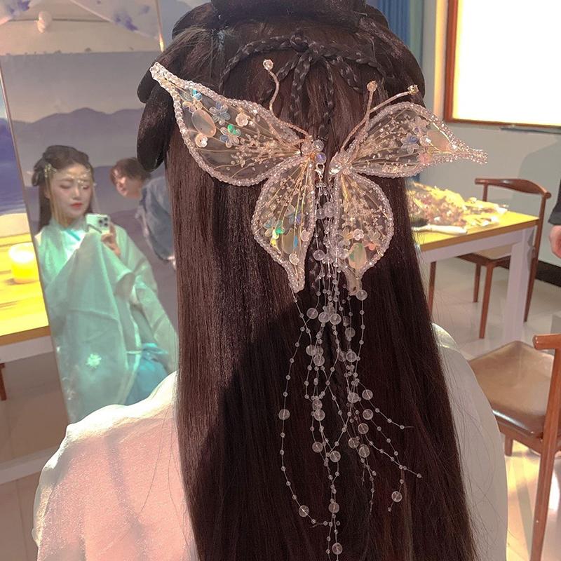 2Pcs White Butterfly Hair Clips Girls Sweet Fairy Chiffon Butterflies Hairpin Barrettes Women Headwear Trendy Hair Accessories