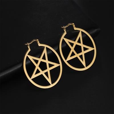 Boucles d'oreilles créoles Pentagramme Satanique Acier Inoxydable Punk Grandes Boucles d'oreilles Pendantes Étoile Cercle pour Femmes Bijoux Amulette Sorcière Cadeaux