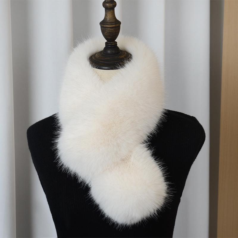 Damski dwustronny koreański szal ze sztucznego futra lisa - Gruby pluszowy zimowy ocieplacz na szyję