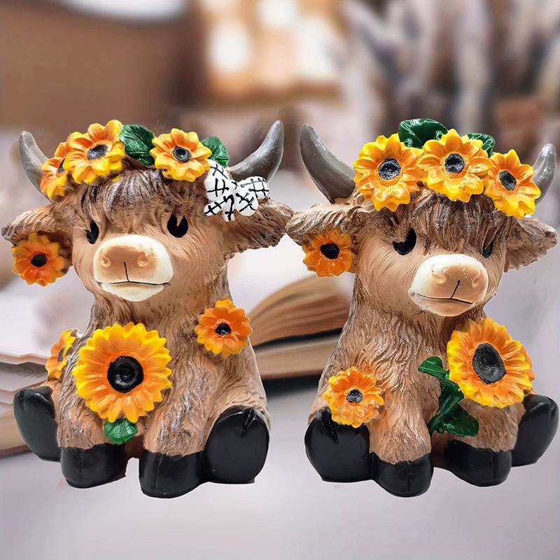 Pastoraler Stil Hochlandrind Harz Blumentopf Multifunktionales Kreatives Ornament Valentinstagsgeschenk Heim Schreibtisch Dekoration