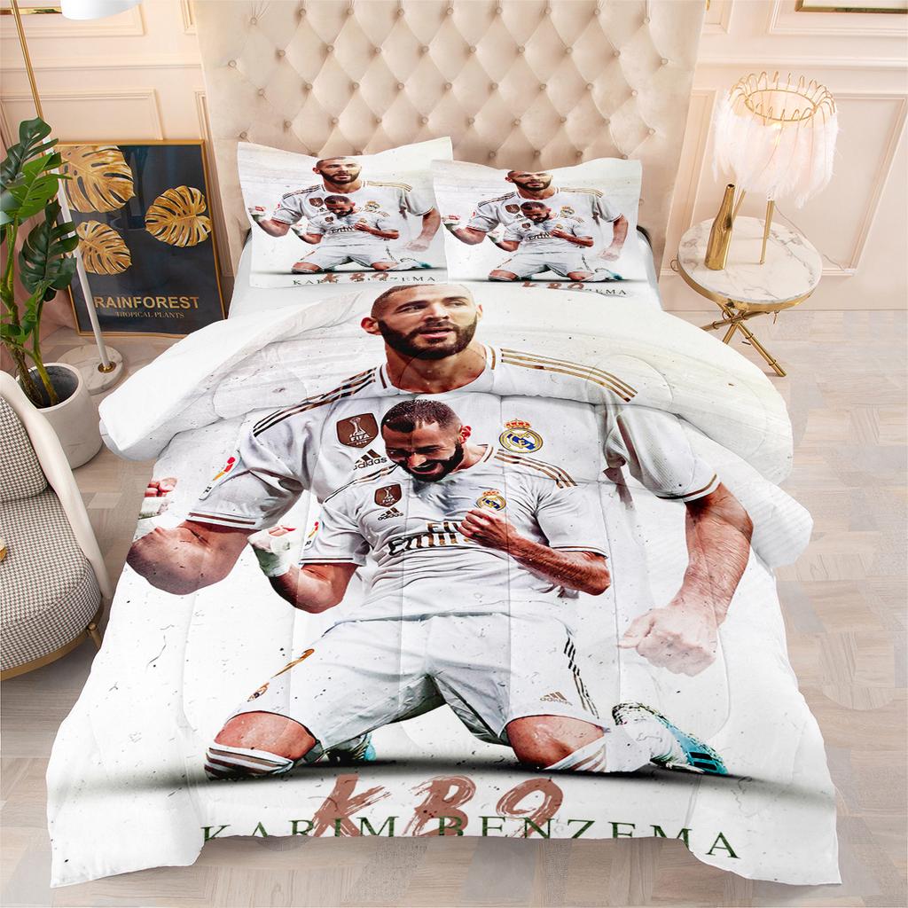 3d Digital Print Thickened Down Alternative Cotton Air Conditioning Quilt Football Star Quilted Bedding Set (3-piece)