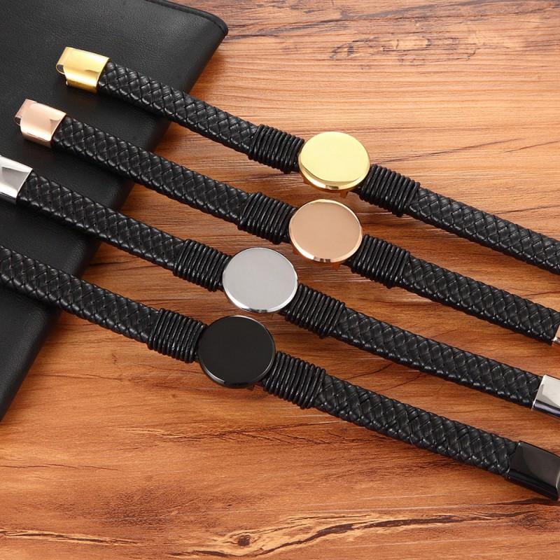 Mens Titanium Steel Magnetic Bracelet With Round Button Design Adjustable Length Unisex Fashion Accessory