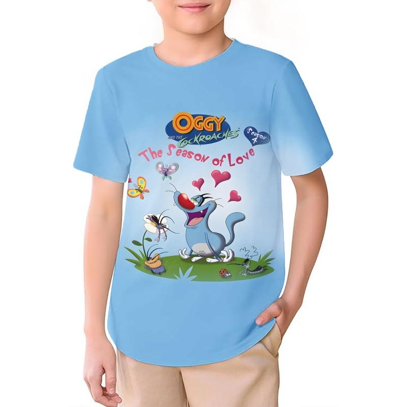 

Oggy and The Cockroaches Children T Shirts Summer O-neck High Quality Boys Childrens Clothing fun 3D Cartoon Print Crewneck Tees Anime T Shirts 110