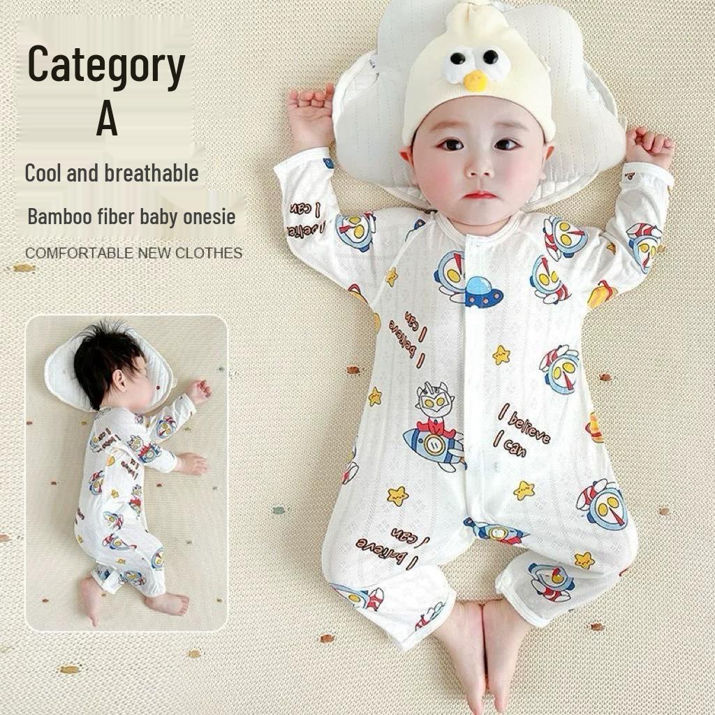 Unisex Long Sleeve Summer Baby Romper - Breathable, Lightweight Pajamas for Air-Conditioned Comfort