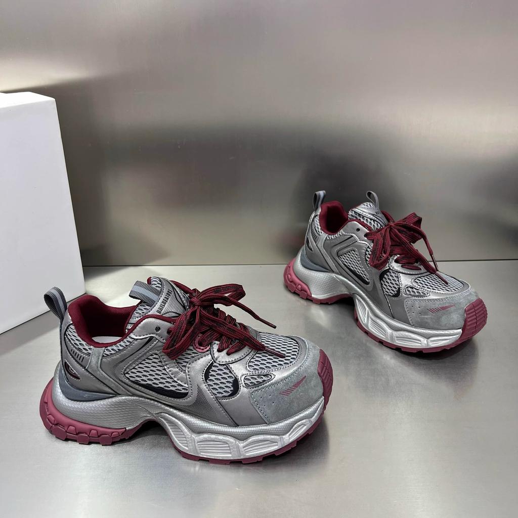 Leather Platform Dad Shoes Women's 2025 Autumn and Winter New Mesh Breathable and Versatile Small Casual Sports Shoes