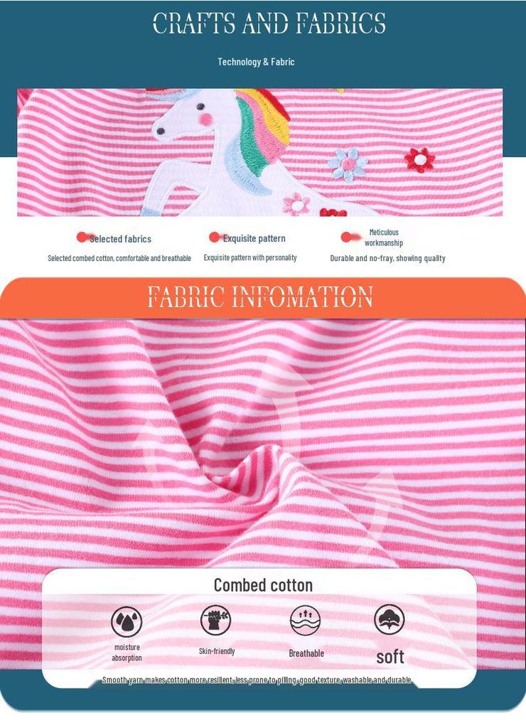 Sommer-T-Shirt für Mädchen: Süßes Muster, Rundhalsausschnitt, Kurzer Ärmel, Europäischer & Amerikanischer Stil für Kleine bis Mittlere Kinder.