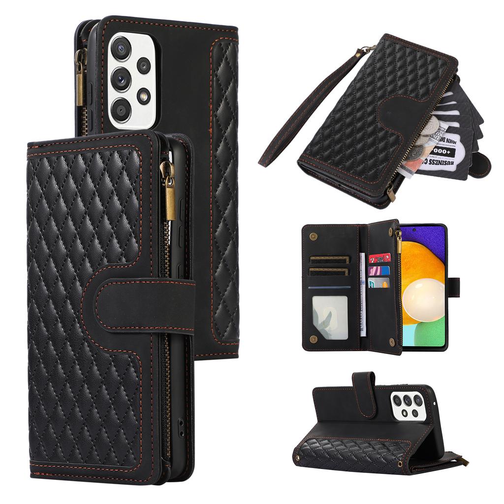 For Samsung Galaxy A23 4G/A23 5G (Global Version) Zipper Pocket Phone Case Imprinted Leather Wallet Stand Cover with 9 Card Slots