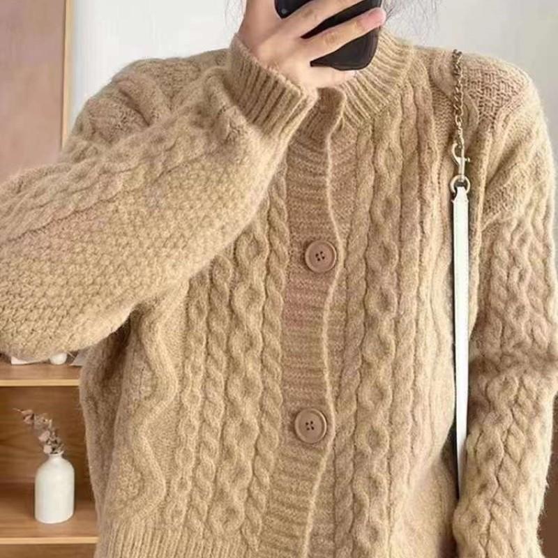 Spring and Autumn Thickened Twist Knitted Cardigan Female Design Sense Solid Color Sweater Female Short Jacket Female
