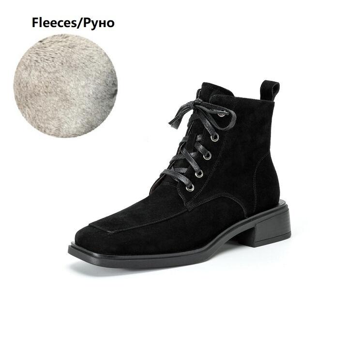 Fashion NEW Autumn Women Boots Sheep Suede Leather Shoes for Women Sqaure Toe Chunky Heel Shoes Lace-up Zipper Short Boots Daily Shoes