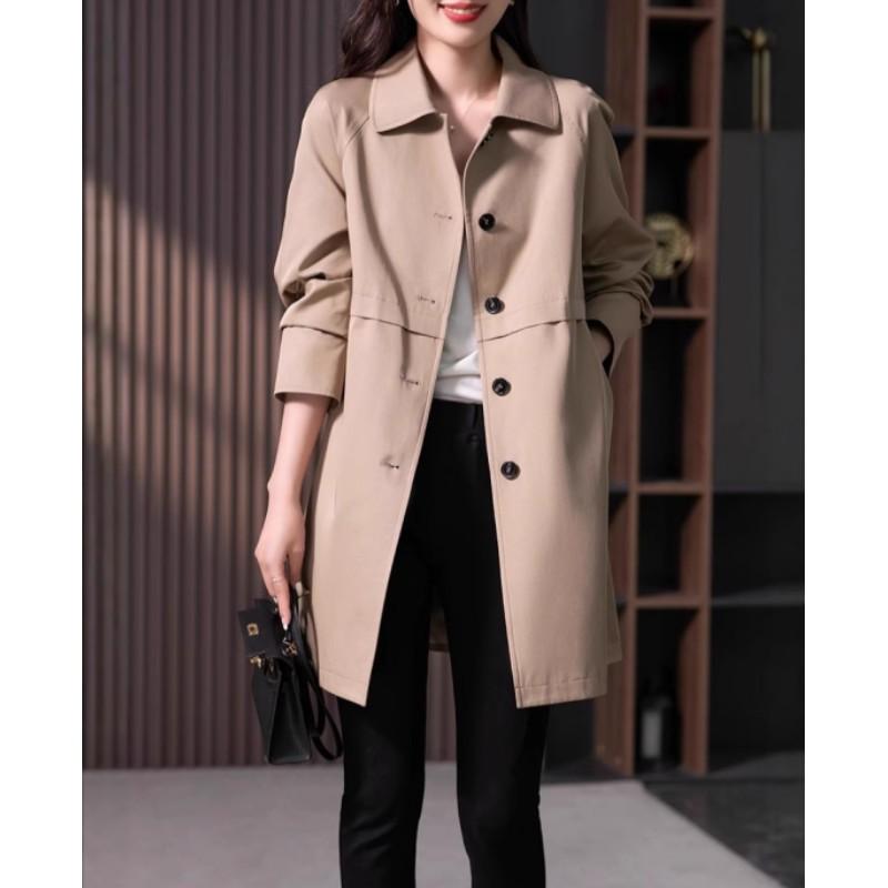 Women's Spring and Fall British Temperament In The Long Windbreaker Korean Style Straight Jacket