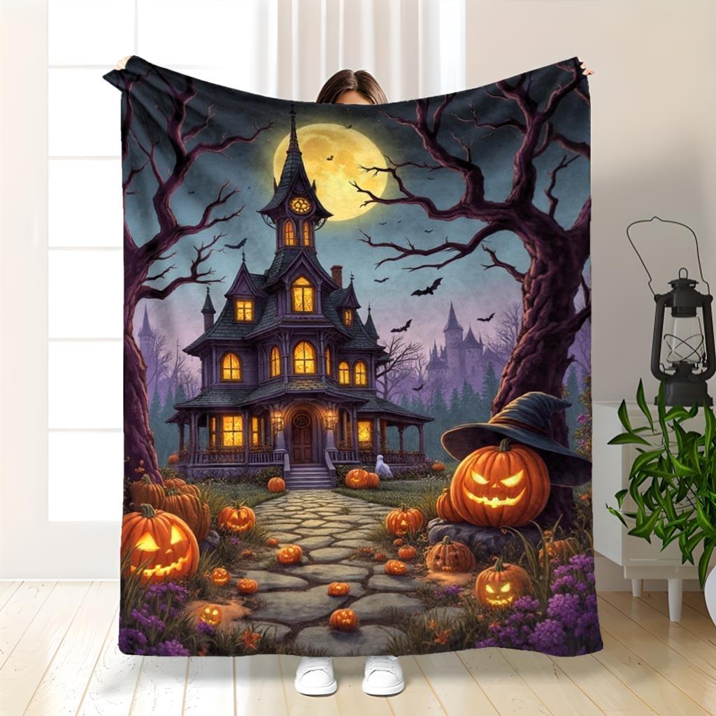 

Gothic Victorian Castle Blanket - Jack-O -Lantern Halloween Throw 70x100cm