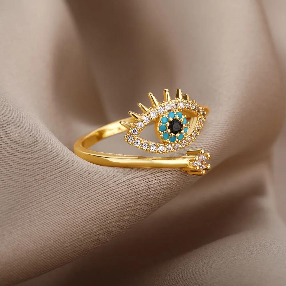 Copper Plated Evil Eye Rings For Women Stainless Steel Turkish Lucky Demon Eye Couple Ring Vintage Emo Jewelry Anillos Mujer