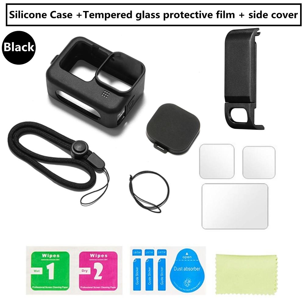 Silicone Case for GoPro Hero12 11 10 Black Tempered Glass Screen Protector Protective Film Lens Cap Cover for GoPro9 Accessories