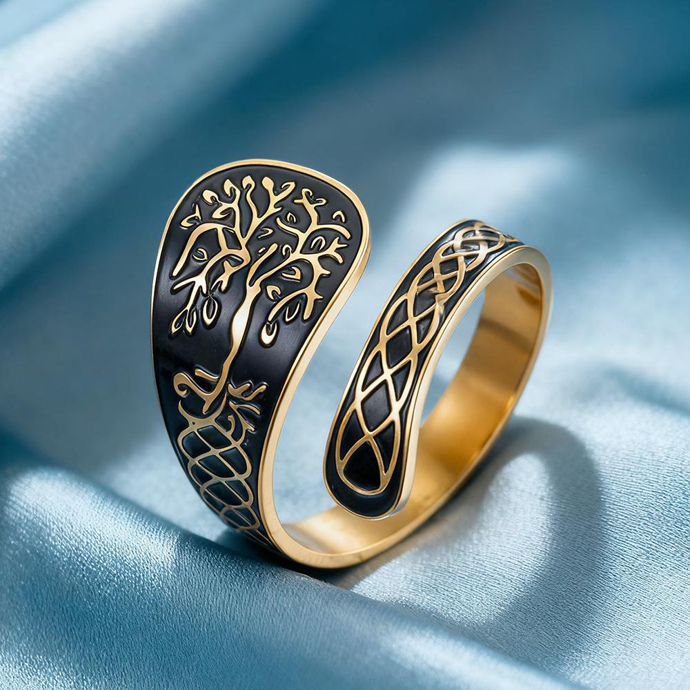 Dawapara Norse Yggdrasil Ring Tree of Life Adjustable Ring Celtics Knot Good Luck Symbol Stainless Steel Jewelry