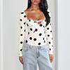 Tricou de damă la modă 2025 iarnă, cu buline, șireturi, croială mulată, cu mâneci lungi