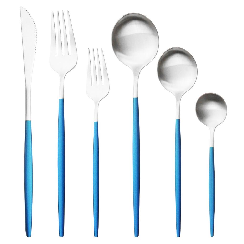 6Pcs/Set Colorful Dinnerware Cutlery Set Matte Knife Dessert Fork Spoons Flatware Silverware Stainless Steel Party Tableware Set