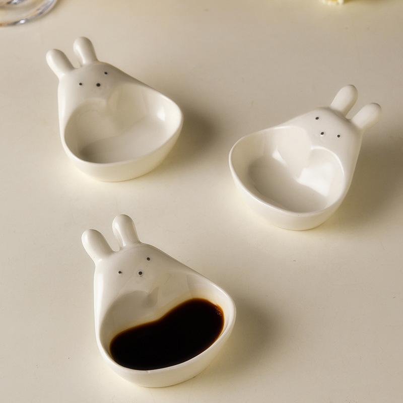 Super Cute Cartoon Rabbit Dipping Saucer Household Three-dimensional Ceramic Saucer Ketchup Snack Plate Vinaigrette White Rabbit
