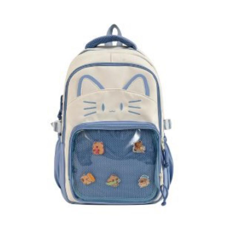 Japanese Ins Cute Cat Backpack Female Transparent Bar Pain Bag New Large-capacity Schoolbag Middle School Student Backpack