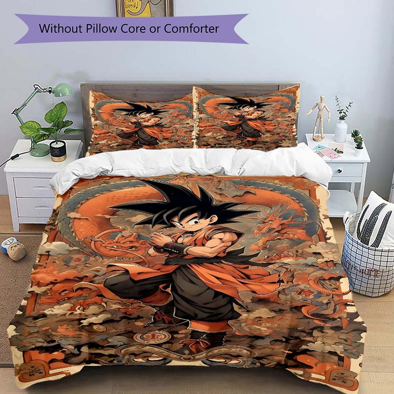 

3 шт. Постельное белье с принтом «Эпическое путешествие Гоку» Dragon Ball Z (1 Пододеяльник + 2 Наволочки, Без Наполнителей), Этот постельный комплект с принтом мягкий и удобный 135x200cm