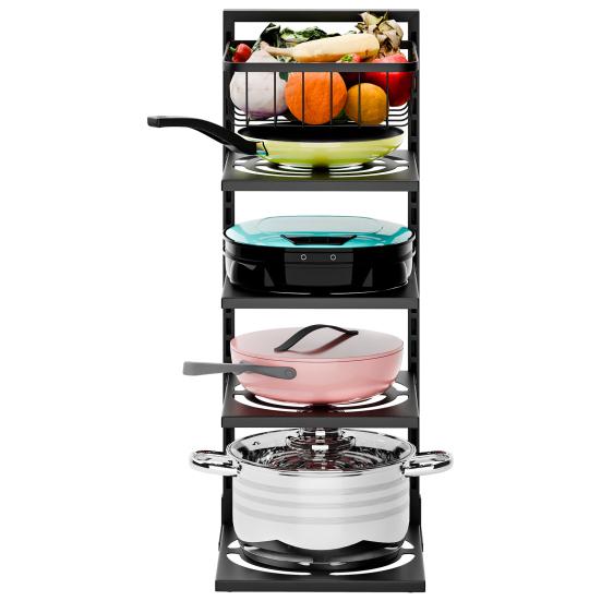 Pot Pan Organizer Rack under Cabinet, Heavy Duty Pot Pan Rack under Sink Organizers, 4/5 Tiers Height Adjustable Pan Organizer Rack, Pot Lid organizer