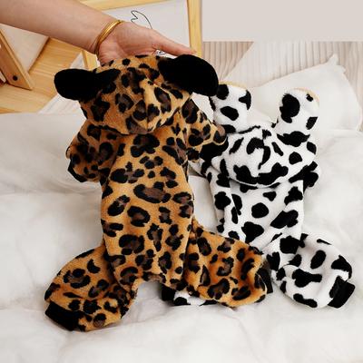 Cute Dog Jumpsuit Warm Dog Clothes Coat Winter Pet Puppy Leopard Hoodie Jacket Soft Outfit for Small Medium Dogs Chihuahua Pug