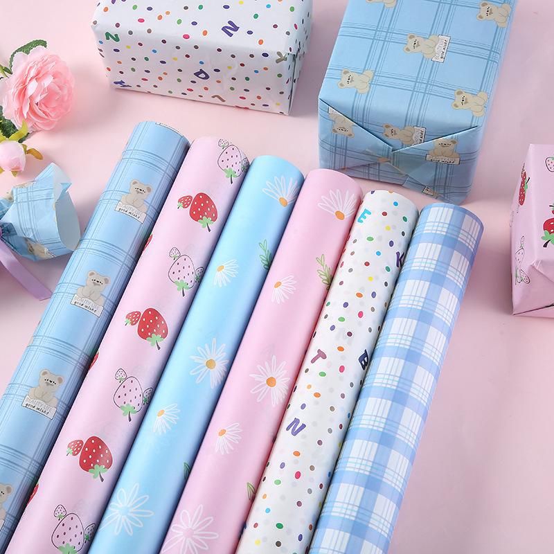 Chic White Kraft Wrapping Paper: Cute Bouquet & Book Cover