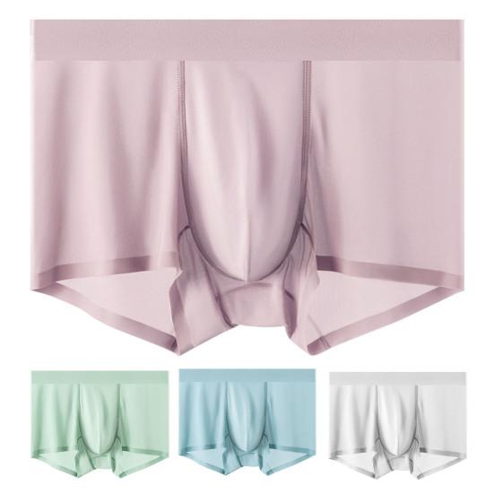 Men Ice Silk Shorts Briefs Mid-rise Elastic Waist Slim Fit Underwear Ultra-thin U-convex Solid Color Panties