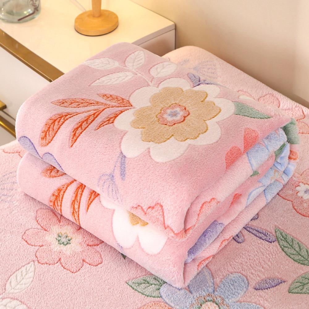 Shawl Warm Floral Flannel Blanket Skin-friendly Soft Throw Blanket No Shrinkage Cozy Nap Blanket Office