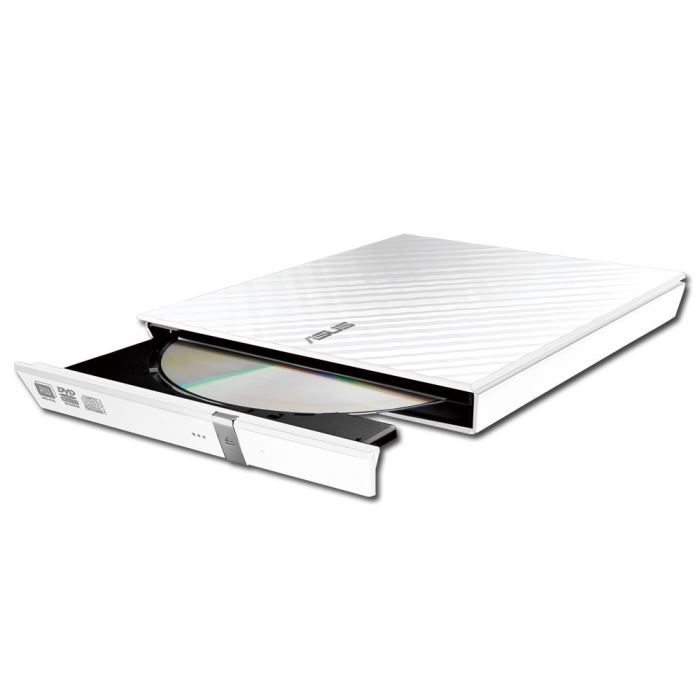 External DVD Writer Asus SDRW-08D2S-U 8x Slim White USB 2.0 with Disc Encryption and Drag-and-Burn