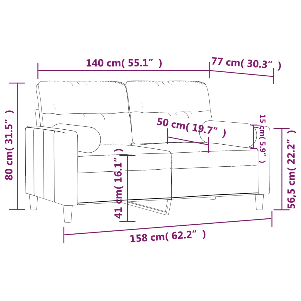 2 Seater Sofa with Decorative Cushions Brown 140 cm Fabric
