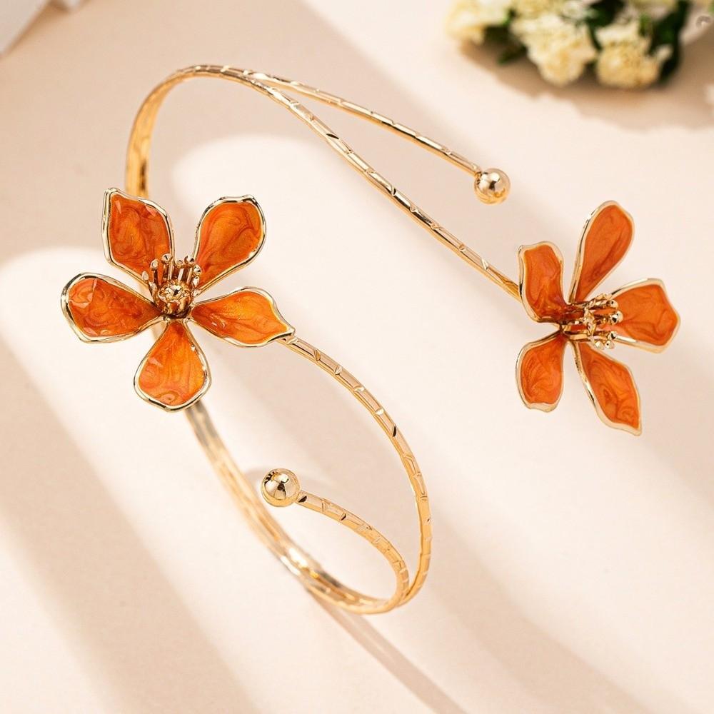 Adjustable Open Cuff Bracelets Enamel Drop Flower Floral Bangle Vintage Armlet