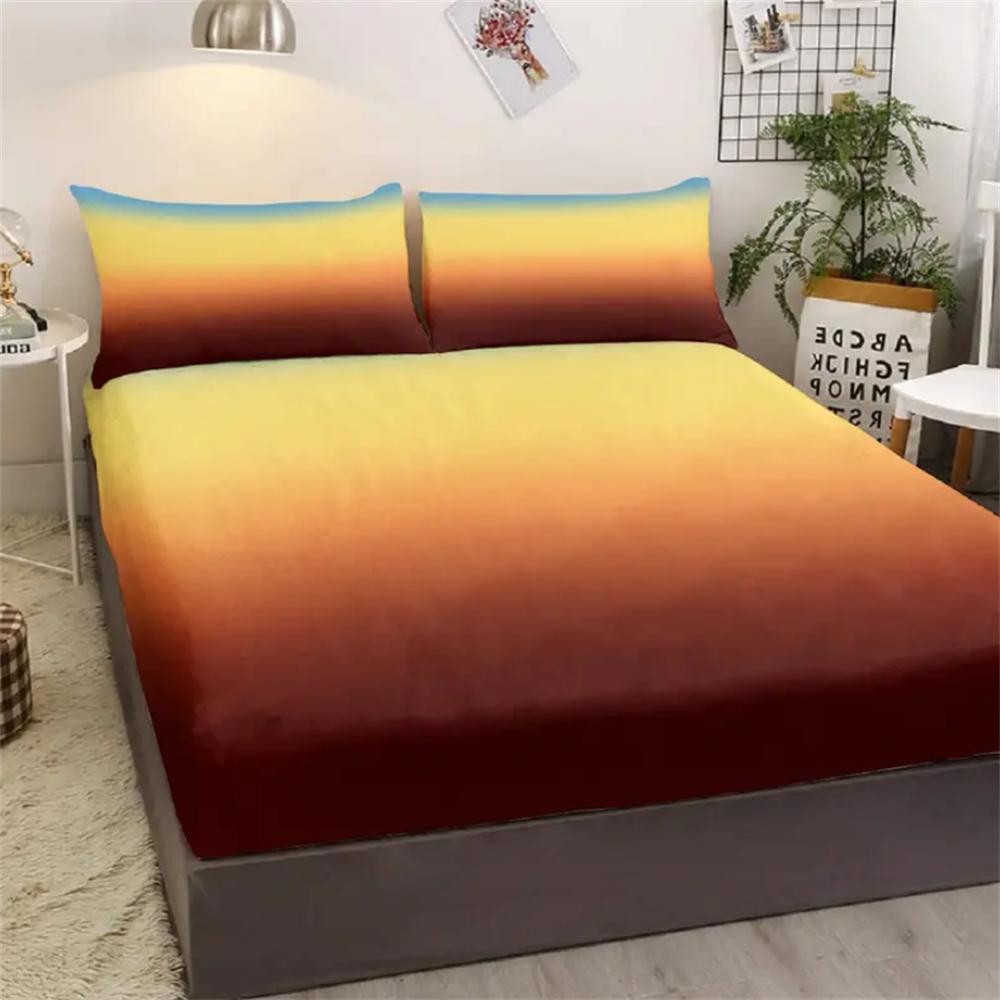 

New 3pcs Coffee Brown Gradient Print Bedding Set - Soft & Stain-Resistant Polyester Fitted Sheet and Pillowcases for All Seasons 90x190x25cm 2pcs