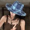 Adjustable Wide Brim Sun Hat Y2k Plaid Knight Hat Vintage Western Cowboy Hat  for Male Female