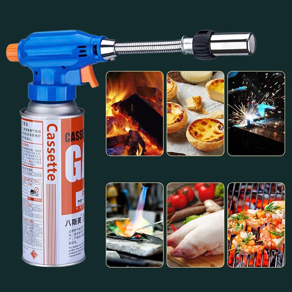 Metal Flame Gun Butane Gas Burner with Hose Spray Head Welding Torch Outdoor Camping BBQ Lighter Flamethrower Welding Equipment