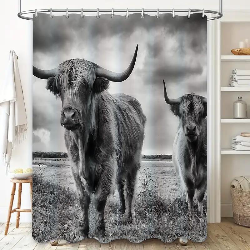 Dunika Chen Elegant Highland Cow Shower Curtain For Your Home - Durable And Stylish Bathroom Decor Suitable For Wet And Dry Separation