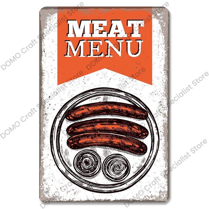 Vintage Barbecue Plaques Metal Tin Signs Grill Meat Steak Sausage Retro Metal Plate Wall Decor BBQ Party Shop Dining Room
