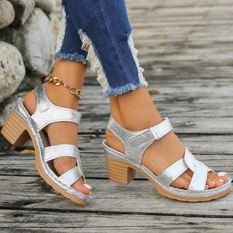 Shoes for Women 2024 Summer Thick Heel Women's Sandals Open Toe High Heels Casual Roman Sandals Ladies Gold Platform Sandalias