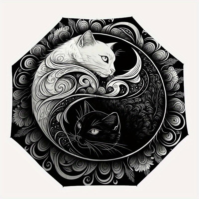 Yin Yang Katzen: Ein einzigartiges Schwarz-Weiß-Kunstwerk für Ihre Wohnkultur Regenschirm, Niedlicher Regenschirm mit süßem Design, Tragbarer 3-fach kompakter Regenschirm für Männer